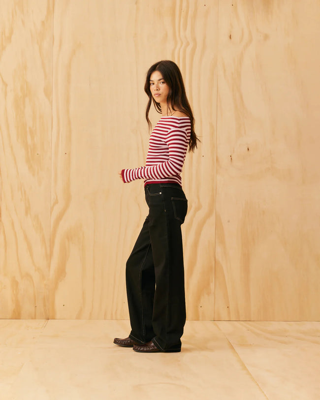Emma Long Sleeve Top - Burgundy Pink Stripe-RUBY-P&amp;K The General Store