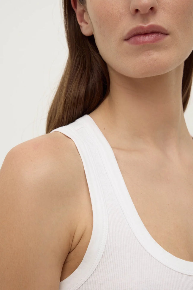 Robyn Scoop Neck Rib Tank - White-ASSEMBLY LABEL-P&amp;K The General Store