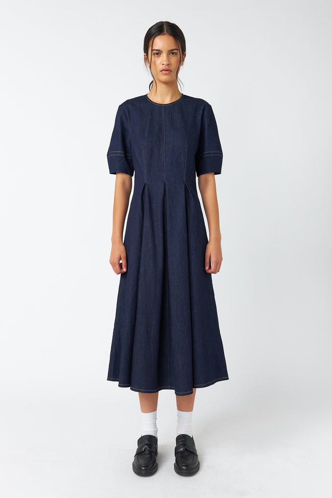Denim Godet Dress - Indigo-Sylvester-P&amp;K The General Store