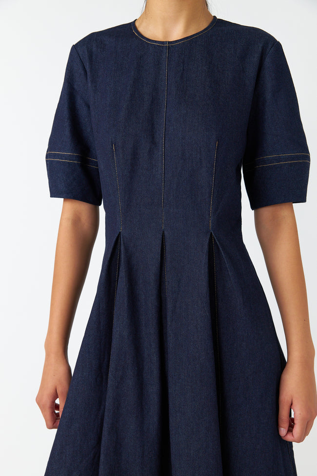 Denim Godet Dress - Indigo-Sylvester-P&amp;K The General Store
