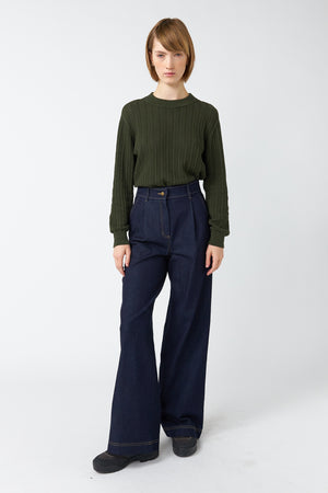 Denim Pleat Trouser - Indigo-Sylvester-P&amp;K The General Store