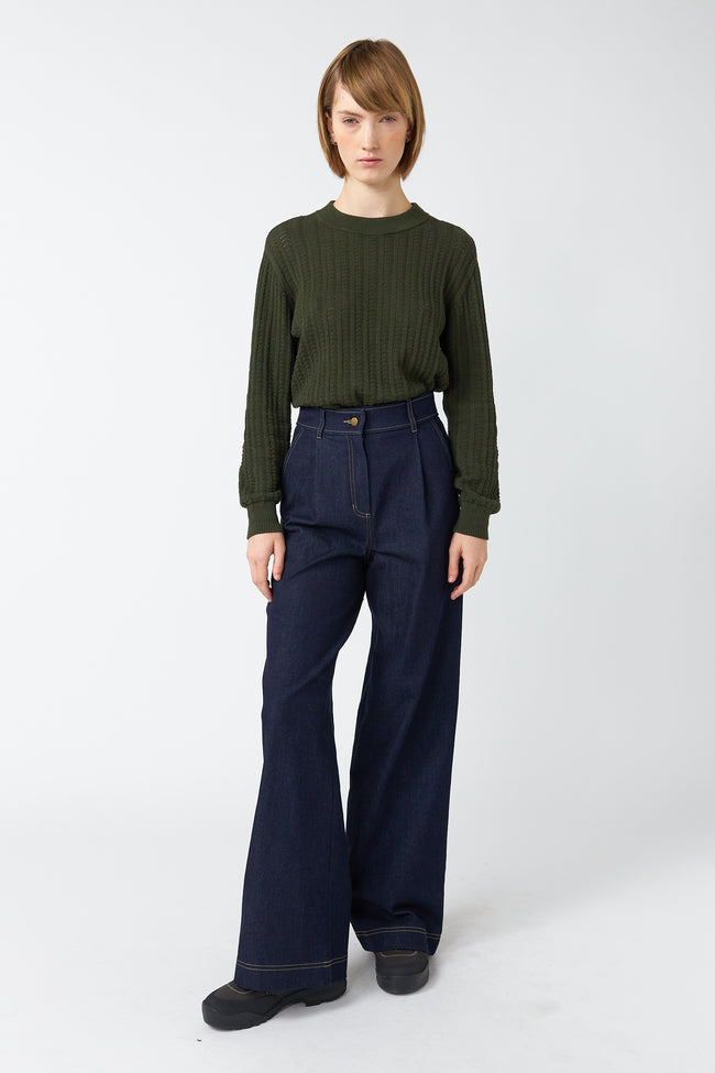 Denim Pleat Trouser - Indigo-Sylvester-P&amp;K The General Store