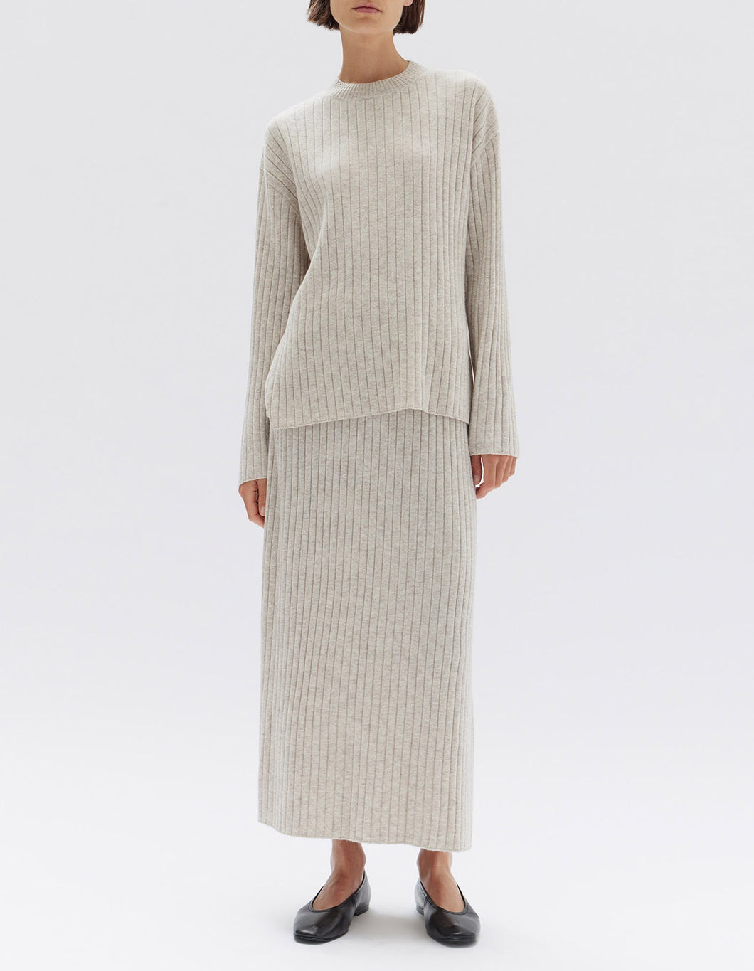 Wool Cashmere Rib Long Sleeve Top - Oat Marle-ASSEMBLY LABEL-P&K The General Store