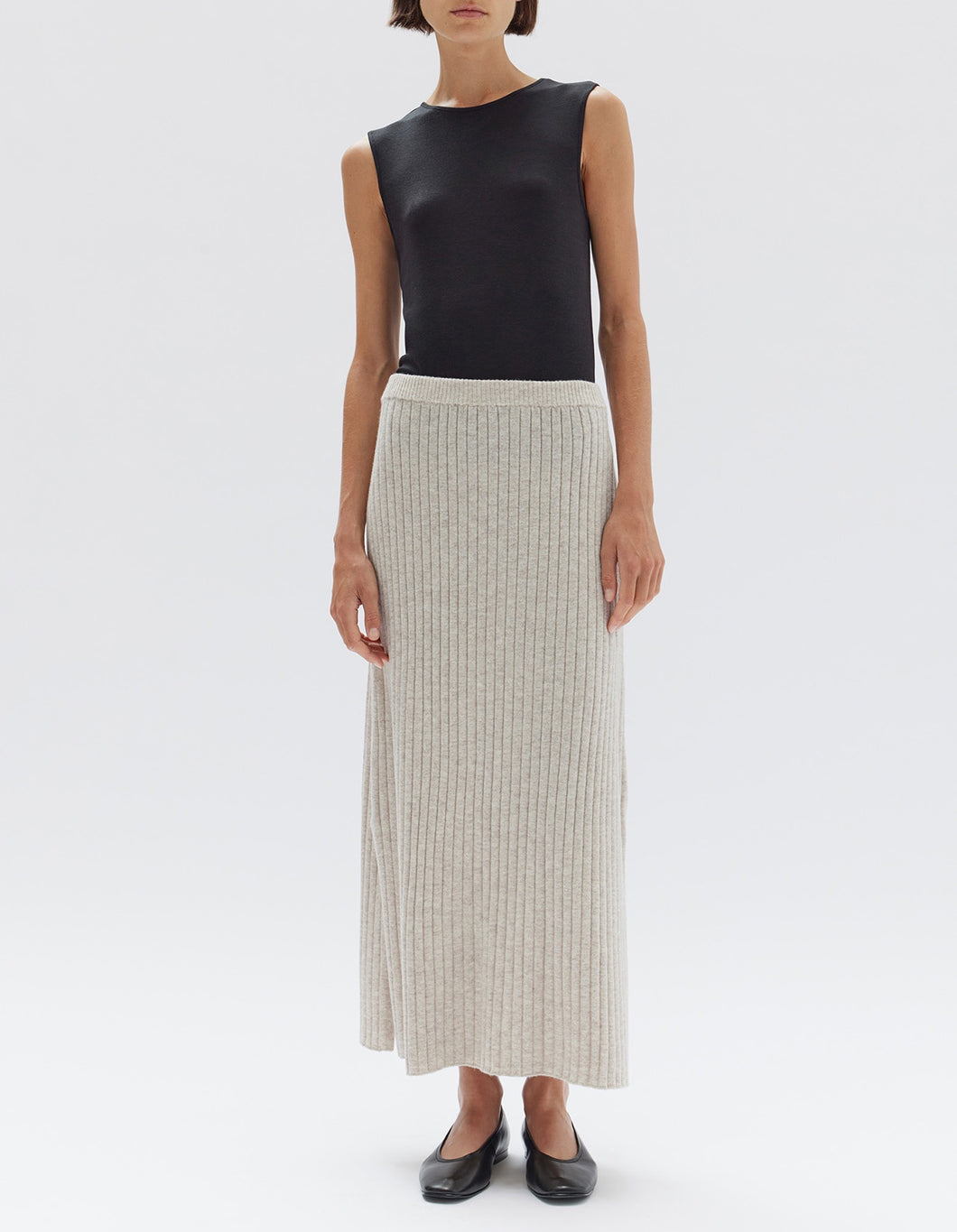 Wool Cashmere Rib Skirt - Oat Marle-ASSEMBLY LABEL-P&K The General Store