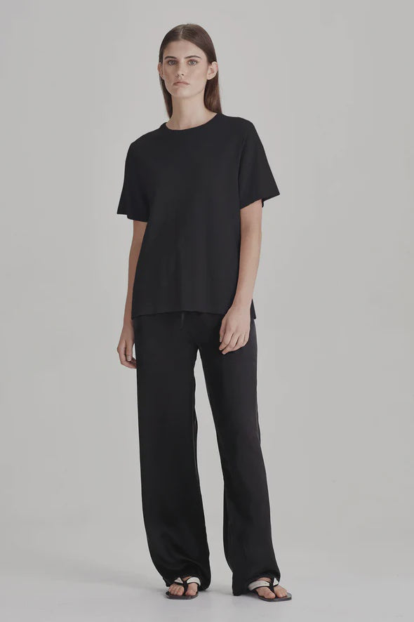 Womens Light Linen/Cotton T Shirt - Black-COMMONERS-P&K The General Store