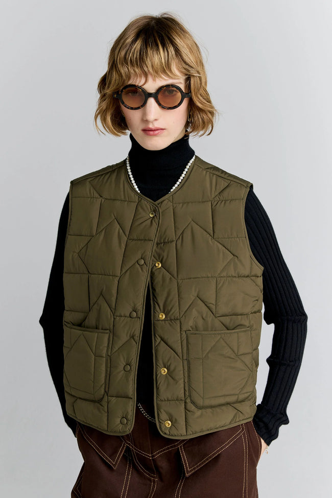 Quilted Drift Vest - Dark Olive-KAREN WALKER-P&amp;K The General Store