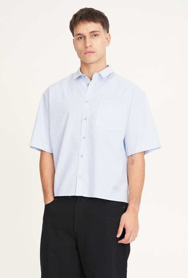 Short Sleeve Box Shirt - Ice Blue Stripe-HUFFER-P&amp;K The General Store