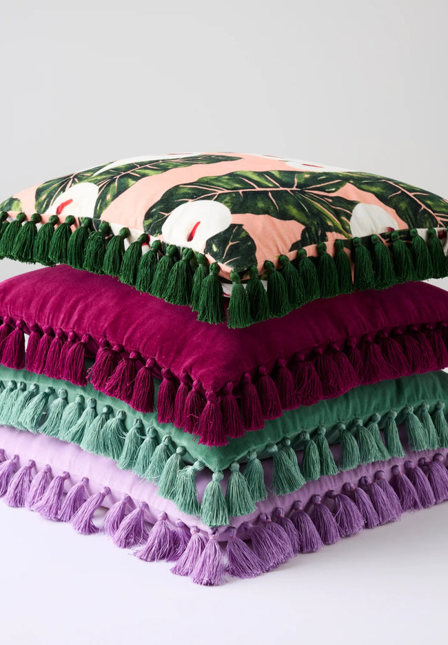 Velvet Tassel Cushion - Anemone-KIP & CO-P&amp;K The General Store