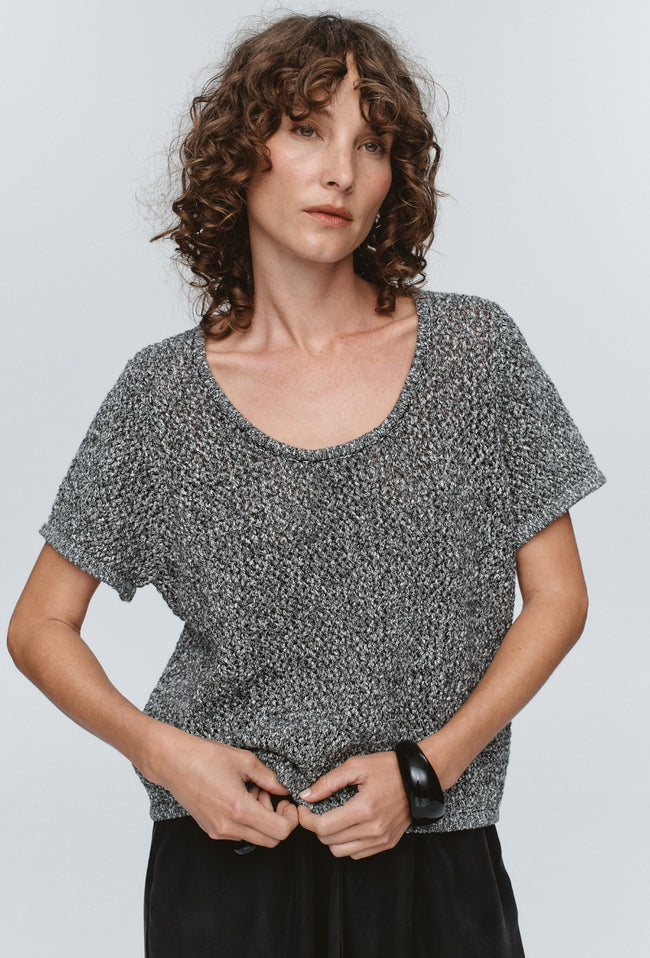 Rumi Top - Black / Ivory Melange-MARLE-P&amp;K The General Store
