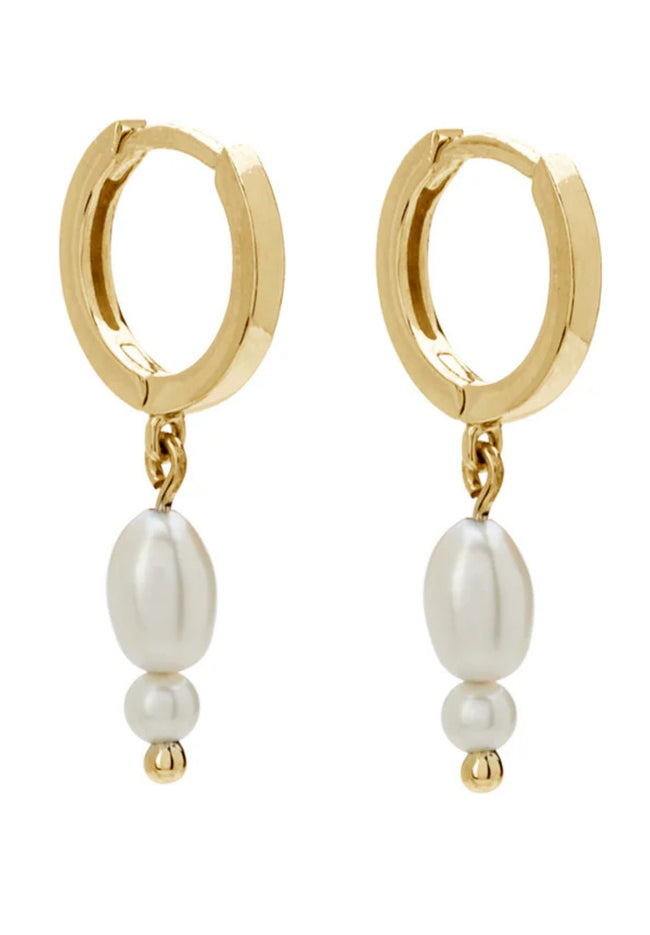 Double Pearl Huggies - 18KT Yellow Gold Plate-Murkani-P&amp;K The General Store