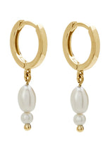 Load image into Gallery viewer, Double Pearl Huggies - 18KT Yellow Gold Plate-Murkani-P&amp;K The General Store

