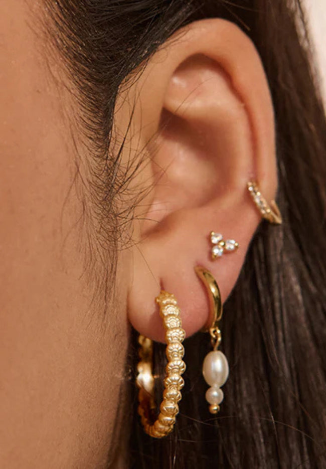 Double Pearl Huggies - 18KT Yellow Gold Plate-Murkani-P&amp;K The General Store