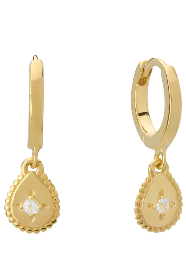 Reflection Tear Drop Huggies -18KT Yellow Gold Plate-Murkani-P&amp;K The General Store
