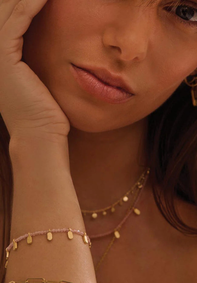Rose Quartz Bracelet - 18KT Yellow Gold Plate-Murkani-P&amp;K The General Store