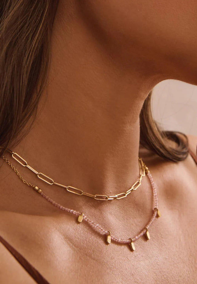 Rose Quartz Choker - 18KT Yellow Gold Plate-Murkani-P&amp;K The General Store
