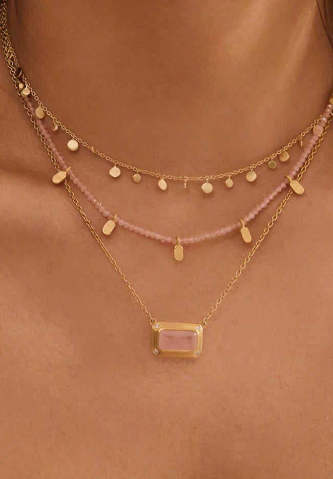 Rose Quartz Pendant with White Topaz - 18KT Yellow Gold Plate-Murkani-P&amp;K The General Store