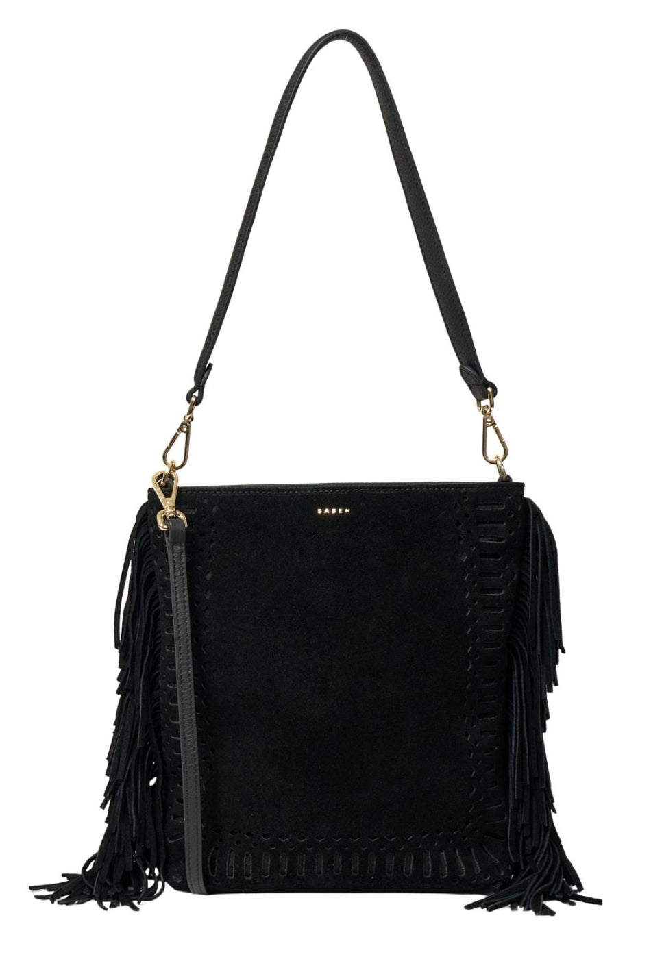 Claudette Shoulder Bag Black Suede + Fringe-SABEN-P&K The General Store