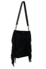 Load image into Gallery viewer, Claudette Shoulder Bag Black Suede + Fringe-SABEN-P&amp;K The General Store
