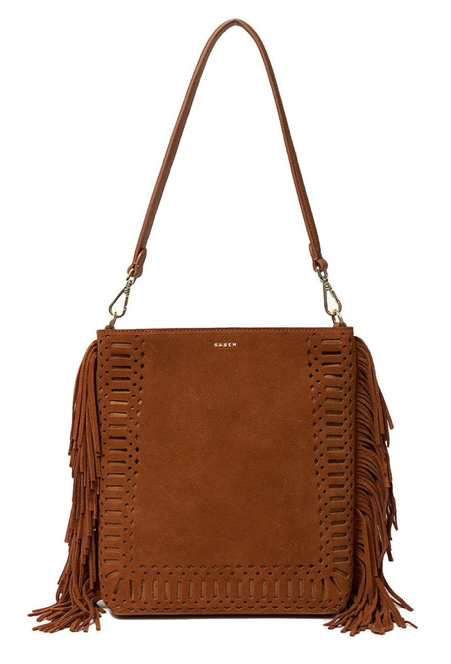 Claudette Shoulder Bag Tan Suede + Fringe-SABEN-P&amp;K The General Store