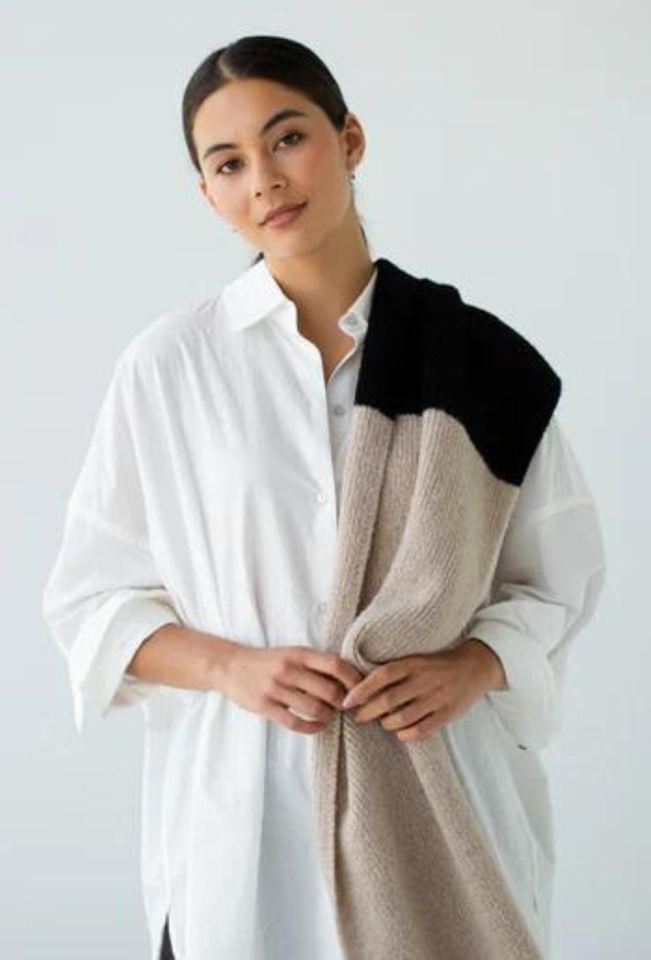 Two Tone Scarf - Black and Oat-SOPHIE-P&K The General Store