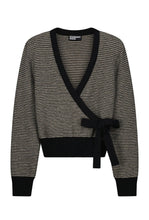 Load image into Gallery viewer, Okewa Striped Wrap Cardigan - Black/Buff-STANDARD ISSUE-P&amp;K The General Store
