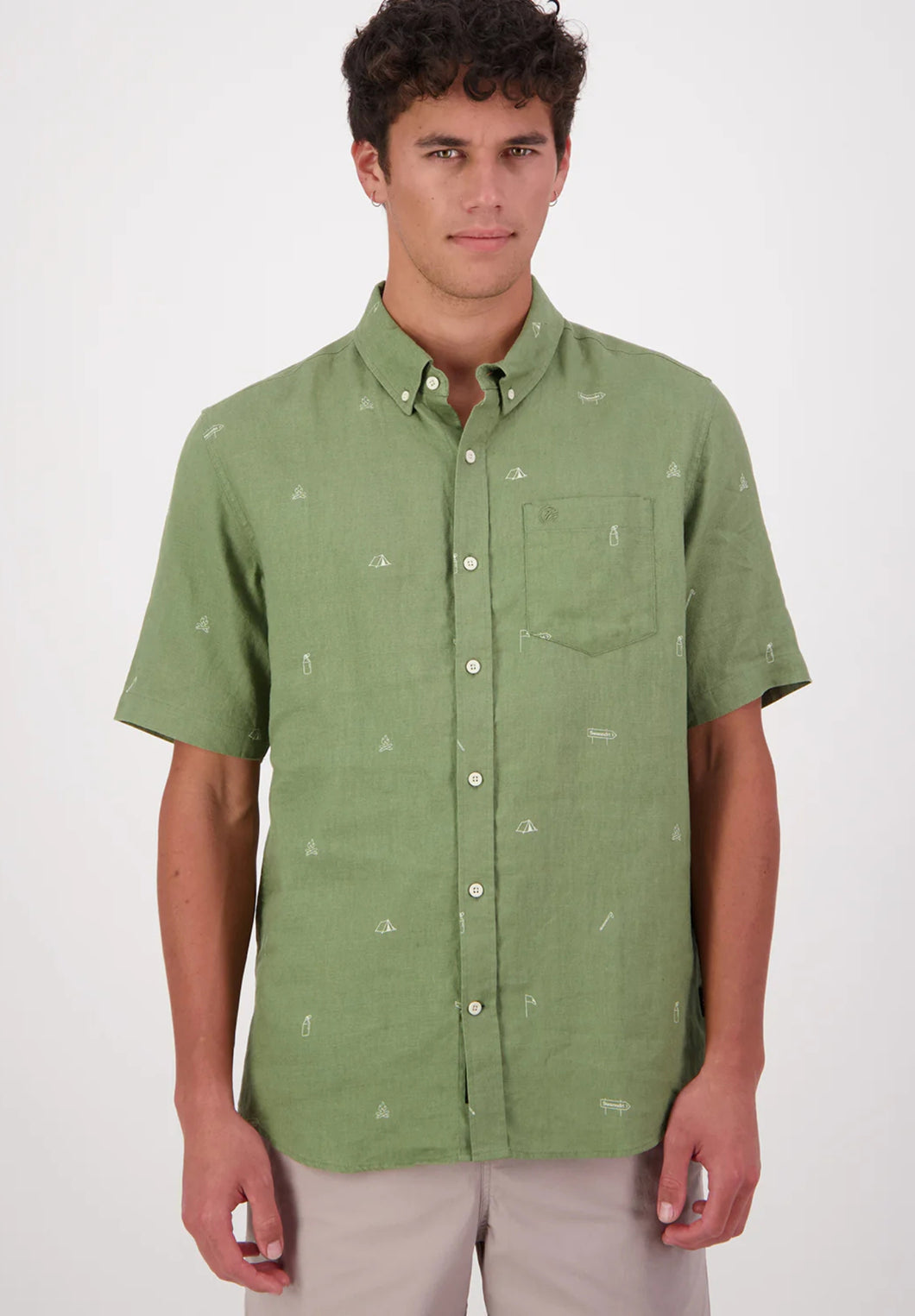 Camp Vibes Linen Mens SS Shirt - Clover Light Taupe-SWANNDRI-P&K The General Store