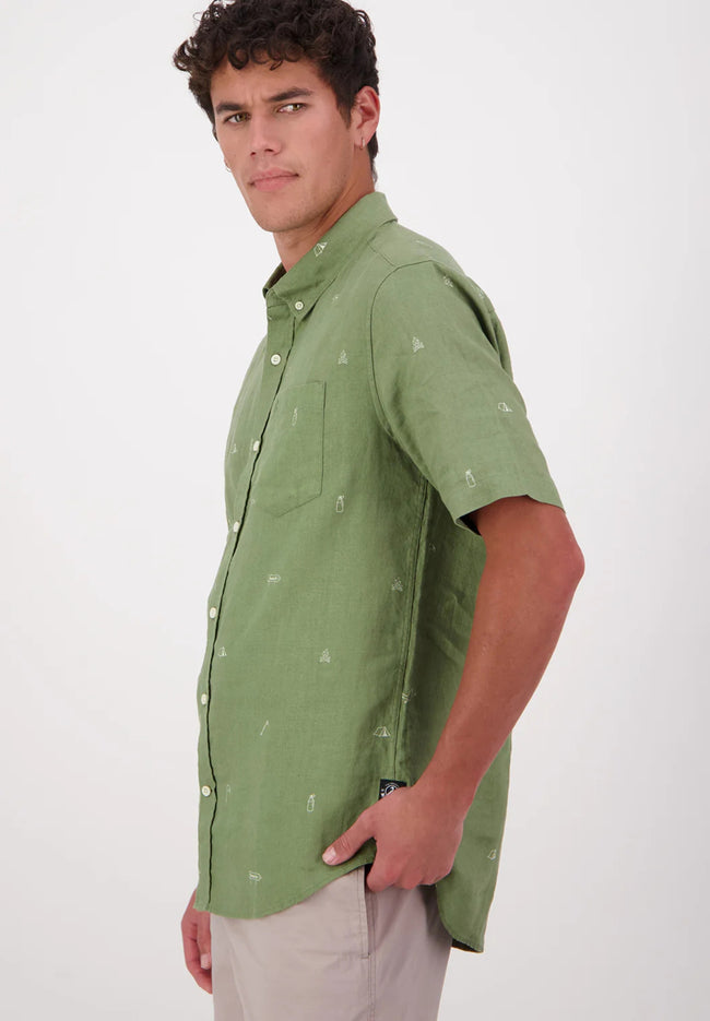 Camp Vibes Linen Mens SS Shirt - Clover Light Taupe-SWANNDRI-P&amp;K The General Store