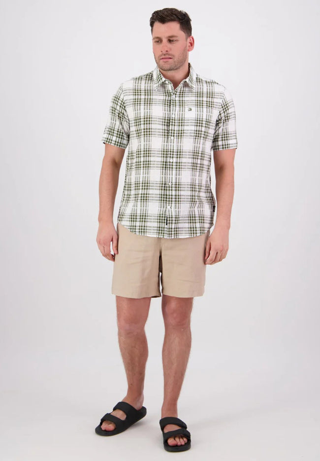 Greerton Mens SS Shirt - Olive Grid-SWANNDRI-P&amp;K The General Store