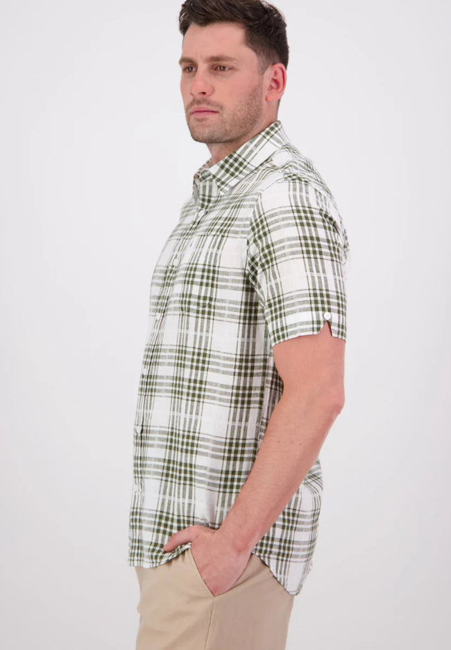 Greerton Mens SS Shirt - Olive Grid-SWANNDRI-P&amp;K The General Store