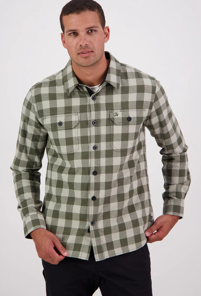 Taranaki Tailor Shirt - (Horizon Grey/Dark Olive)-SWANNDRI-P&amp;K The General Store