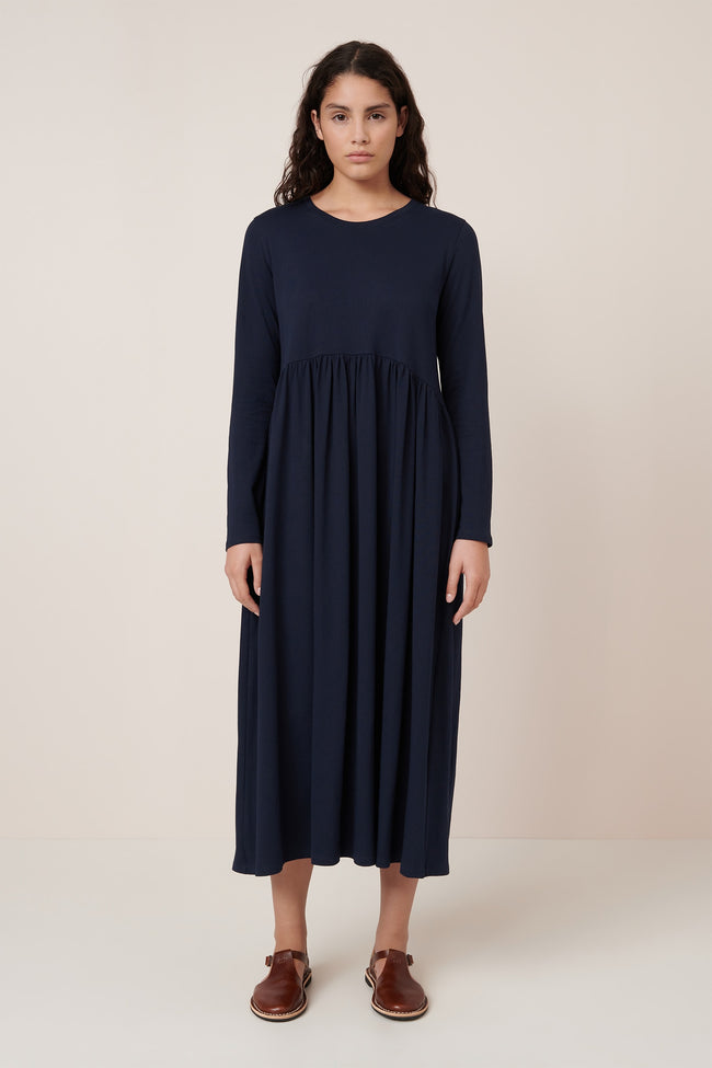 Long Sleeve Gather Dress - Navy-KOWTOW-P&amp;K The General Store