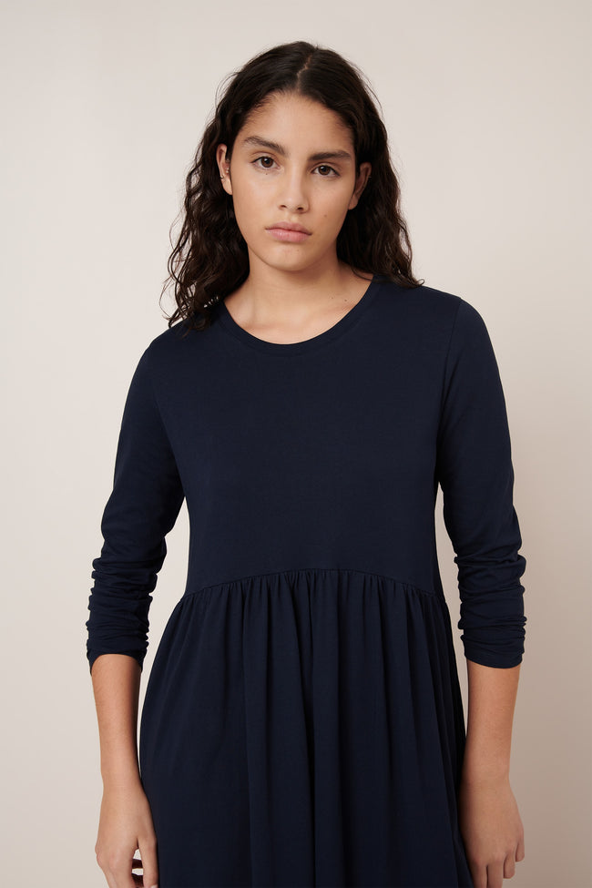 Long Sleeve Gather Dress - Navy-KOWTOW-P&amp;K The General Store