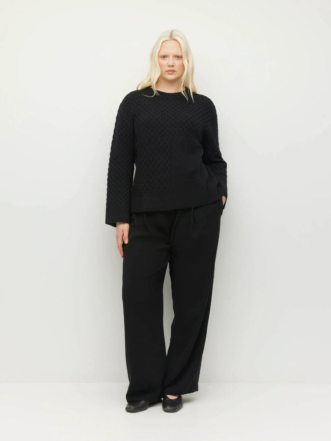 Patched Cable Crew (Classic Wool Knit) - Black-JULIETTE HOGAN-P&amp;K The General Store