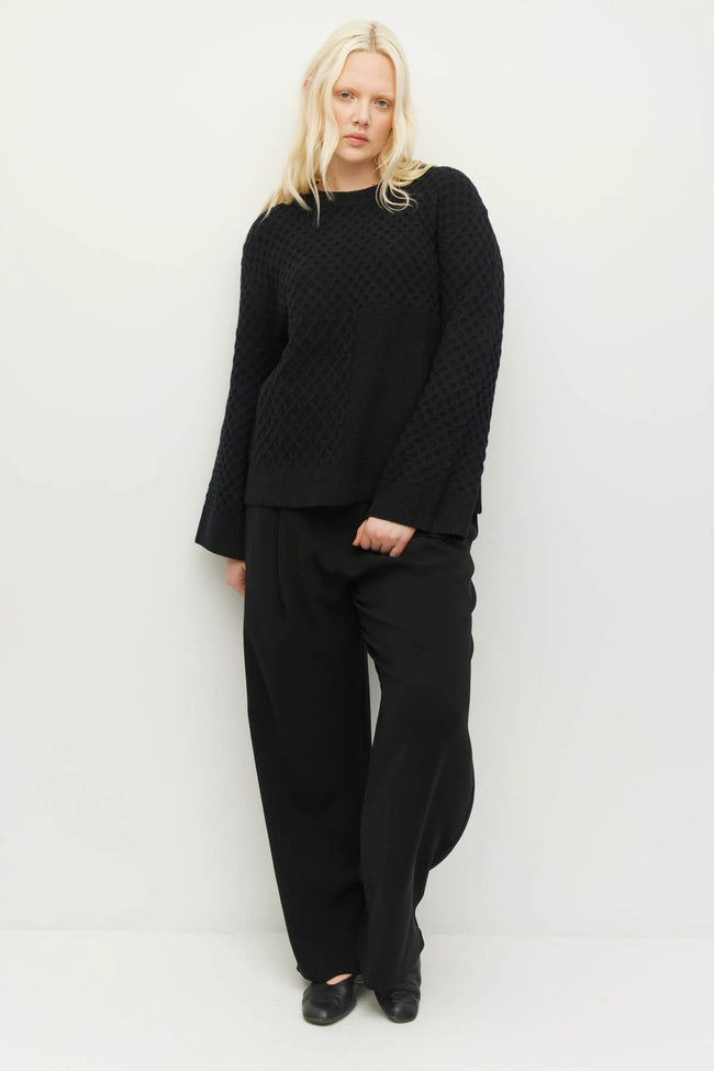 Patched Cable Crew (Classic Wool Knit) - Black-JULIETTE HOGAN-P&amp;K The General Store