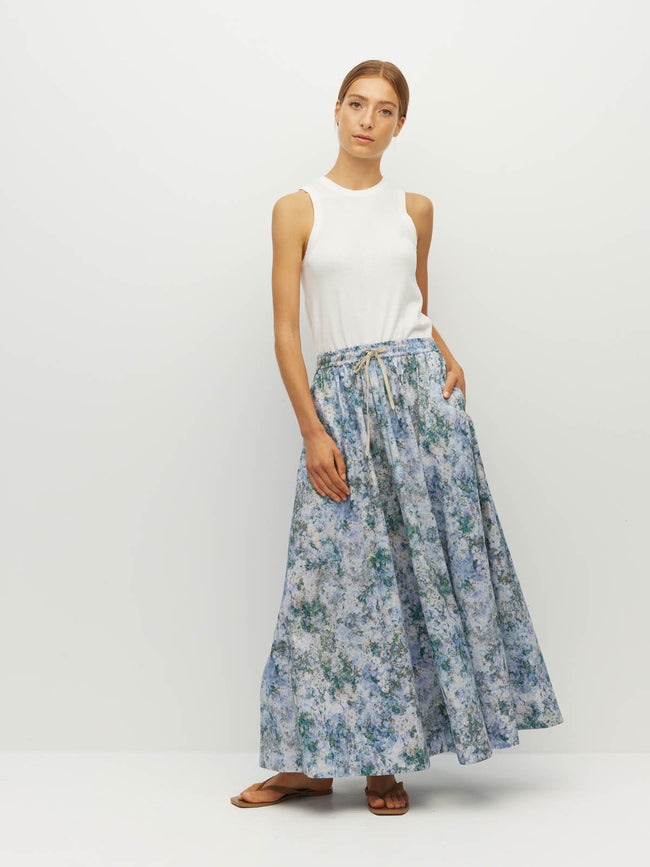 Kev Skirt - Cloud Flower Cotton - Frosted Sky-JULIETTE HOGAN-P&amp;K The General Store
