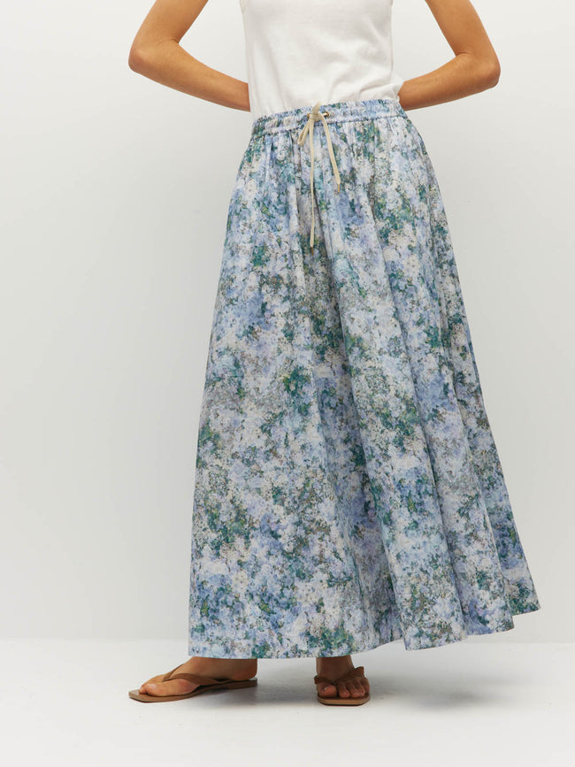 Kev Skirt - Cloud Flower Cotton - Frosted Sky-JULIETTE HOGAN-P&amp;K The General Store