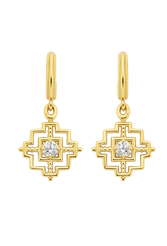 Centred Earrings - 22k Gold Plate with White Zircon-zoe & morgan-P&amp;K The General Store