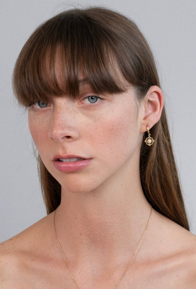 Centred Earrings - 22k Gold Plate with White Zircon-zoe & morgan-P&amp;K The General Store